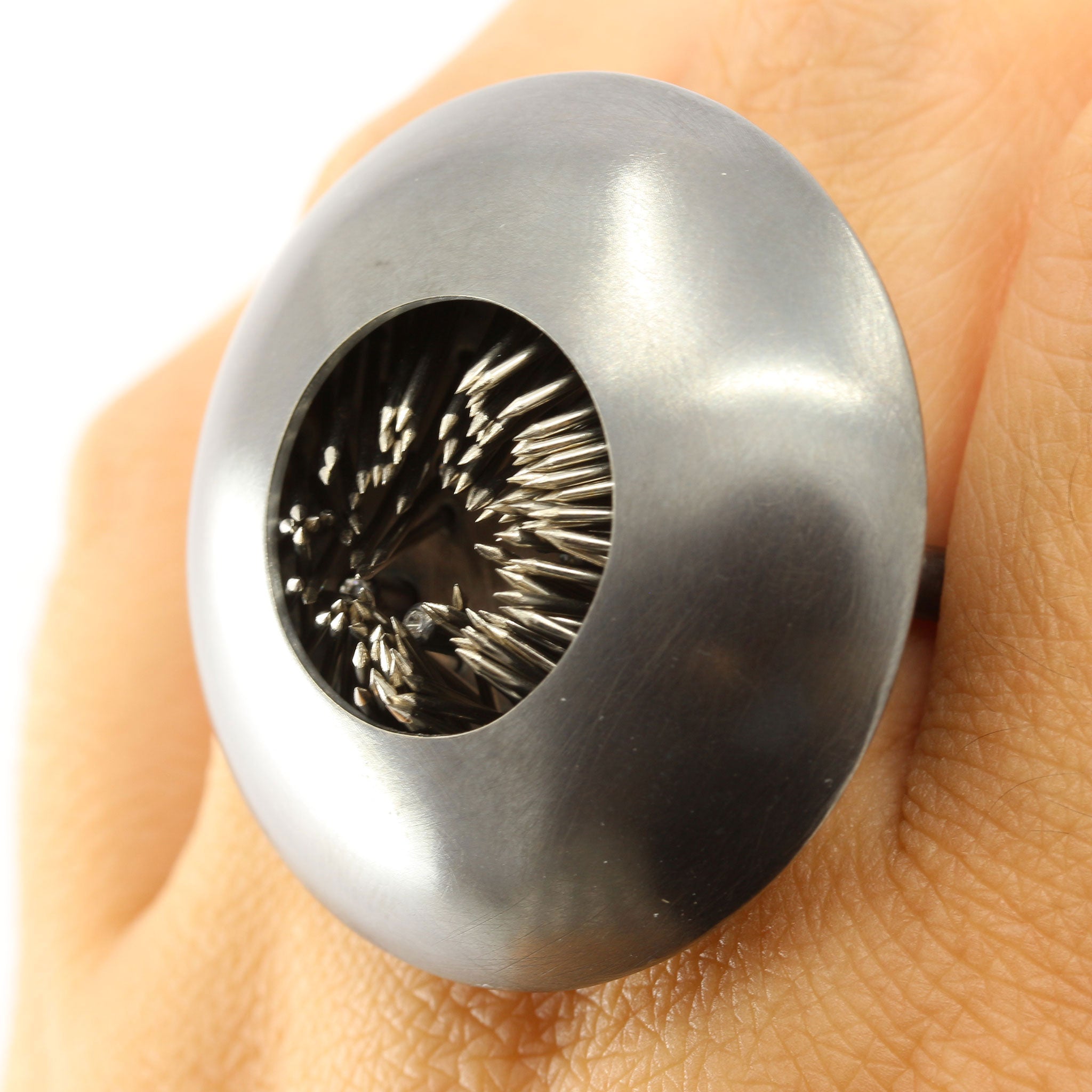 Oxidised Silver, Steel and Cubic Zirconia H.n4 Ring